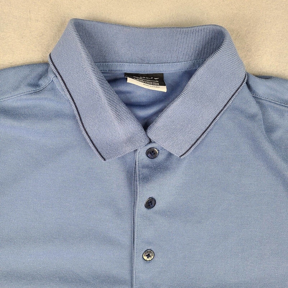Nike Golf‎ Polo Shirt Men’s Medium Blue Dri-Fit Short Sleeve Logos Embroidered - Picture 2 of 12